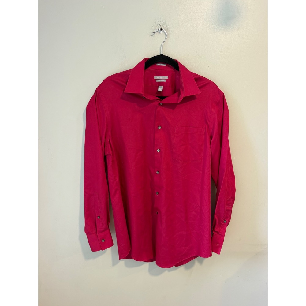 Van Heusen Mens Lux Sateen Athletic Fit Button Down Shirt Pink 16 32/33